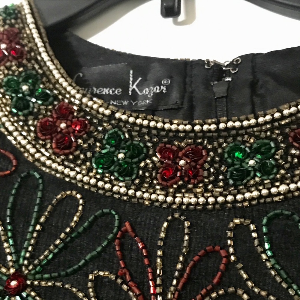 Vintage Lawrence Kazar black silk floral top - Picture 3 of 5